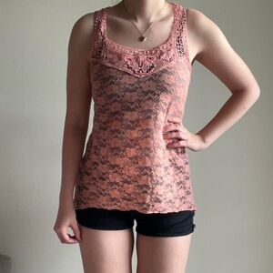 2010s Boho Tumblr Core Peach Lace Tank Top Wallflower Women L